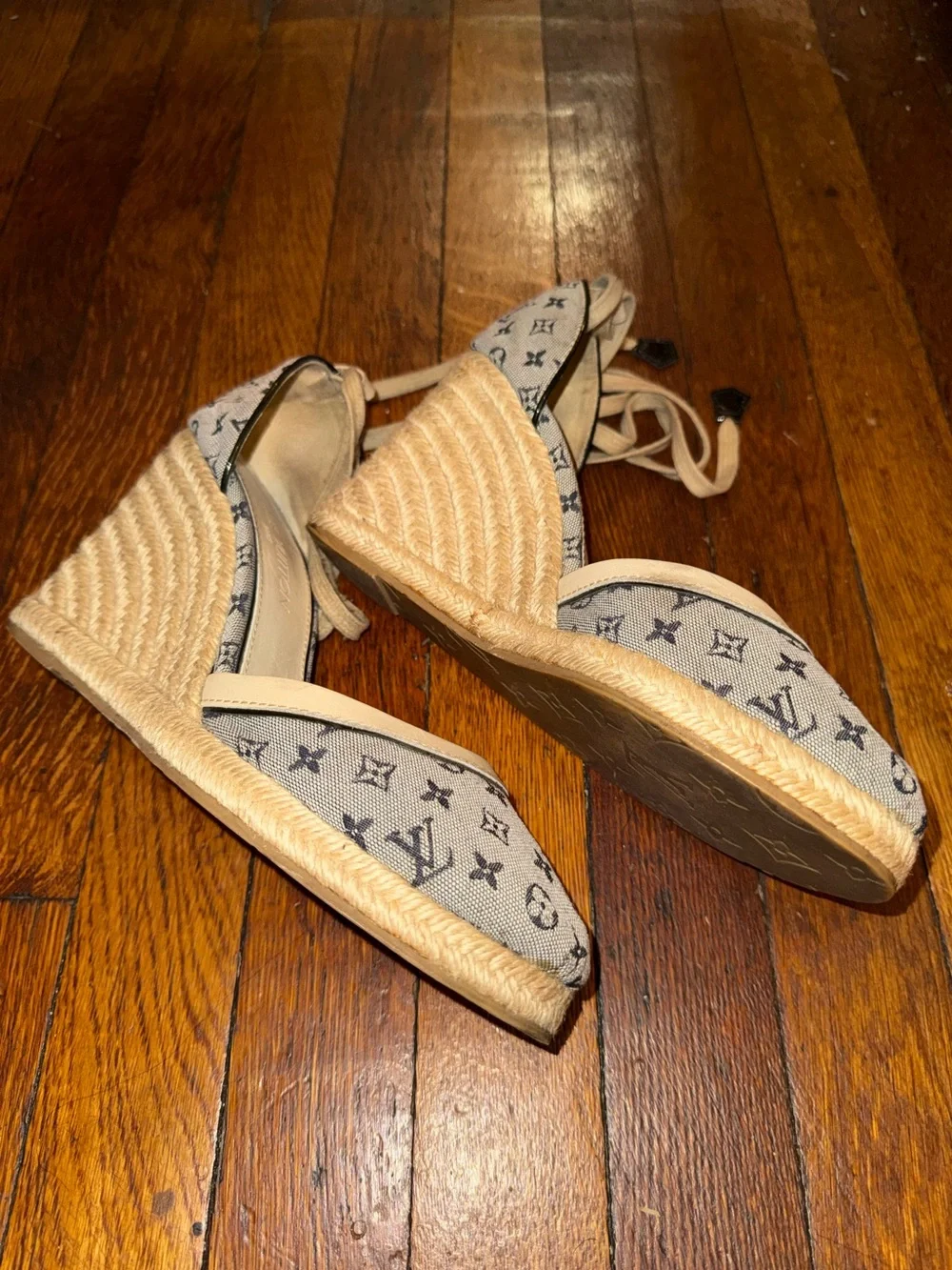 Louis Vuitton logo blue denim espadrilles s 40